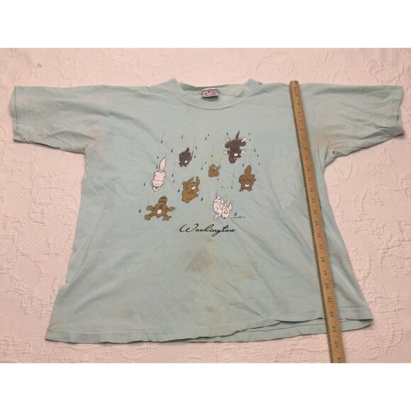 Raining Cats Dogs WA 80s Vintage Blue Graphic Shirt Mens XL Poly Prints Hawaii - Picture 7 of 7